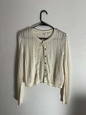 GAP Pointelle Knit Button-Up Cardigan, White, Size XS